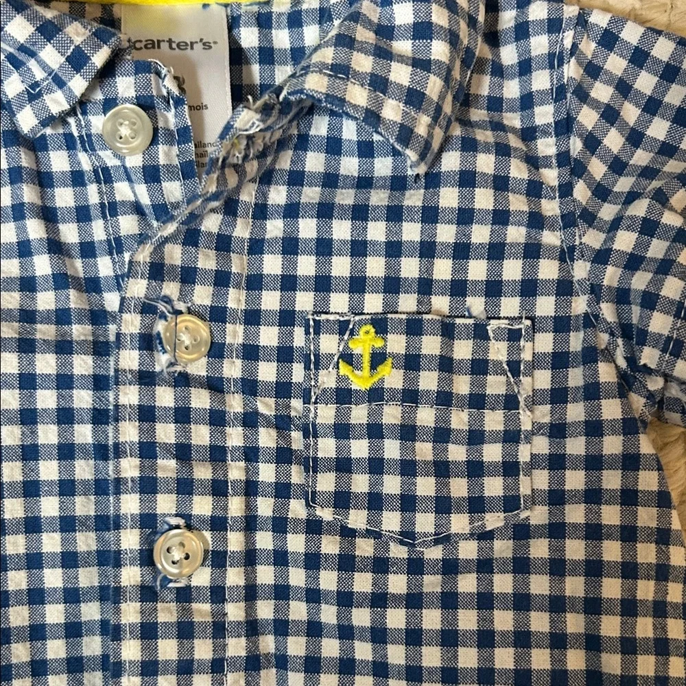 Carter's Navy and White Checkered Baby Romper